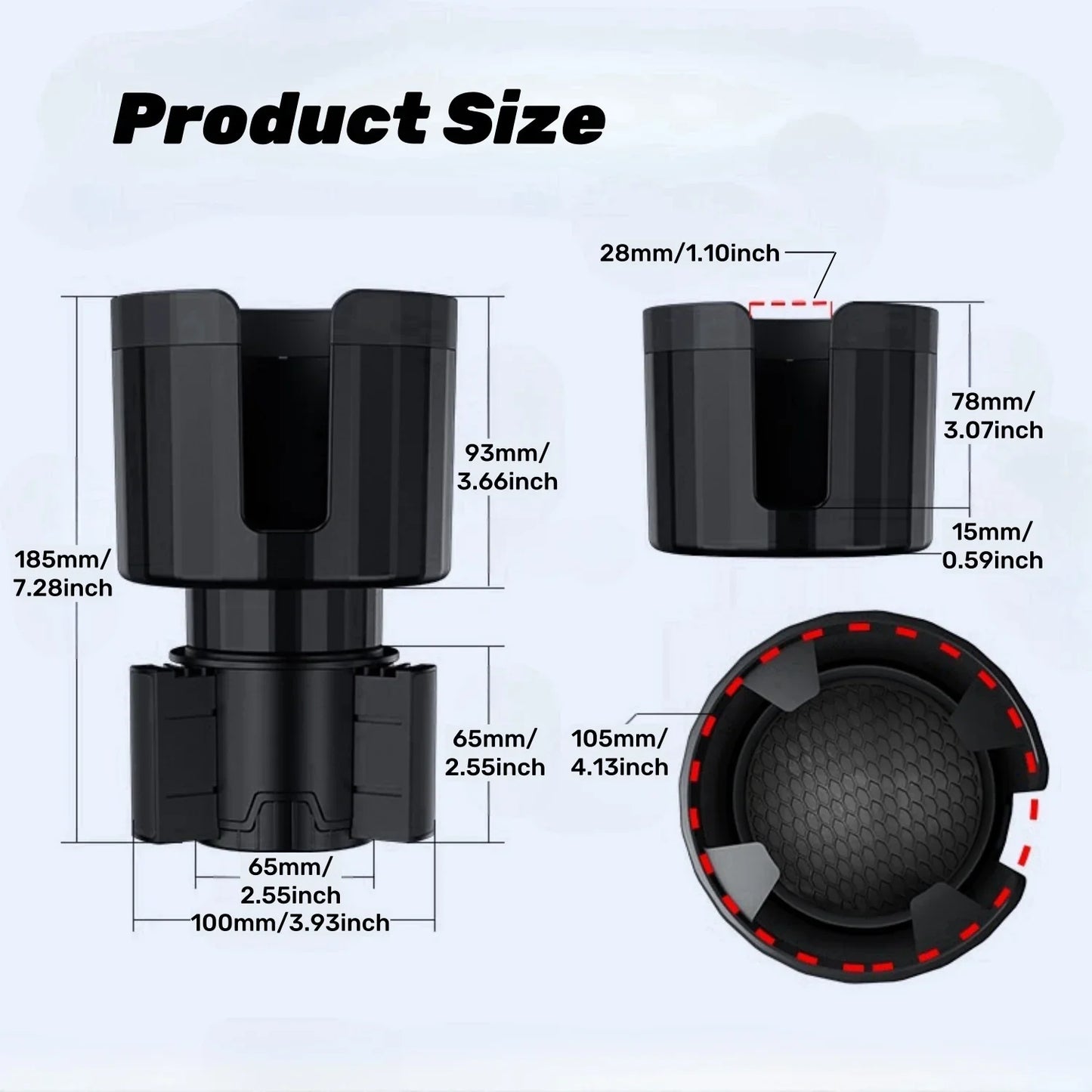 Upgraded Car Cup Holder Expander with Adjustable Base Stable