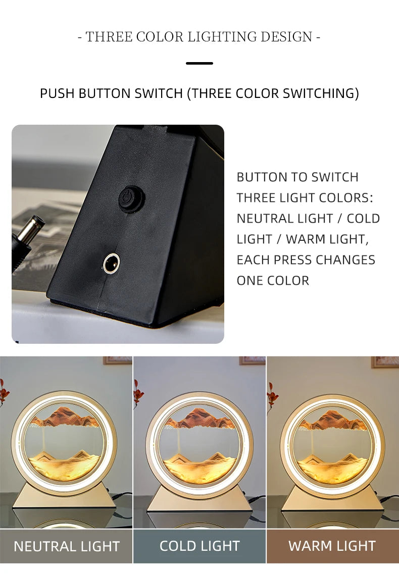 Moving Sand Art Picture Table Lamp Quicksand Night Light 3D