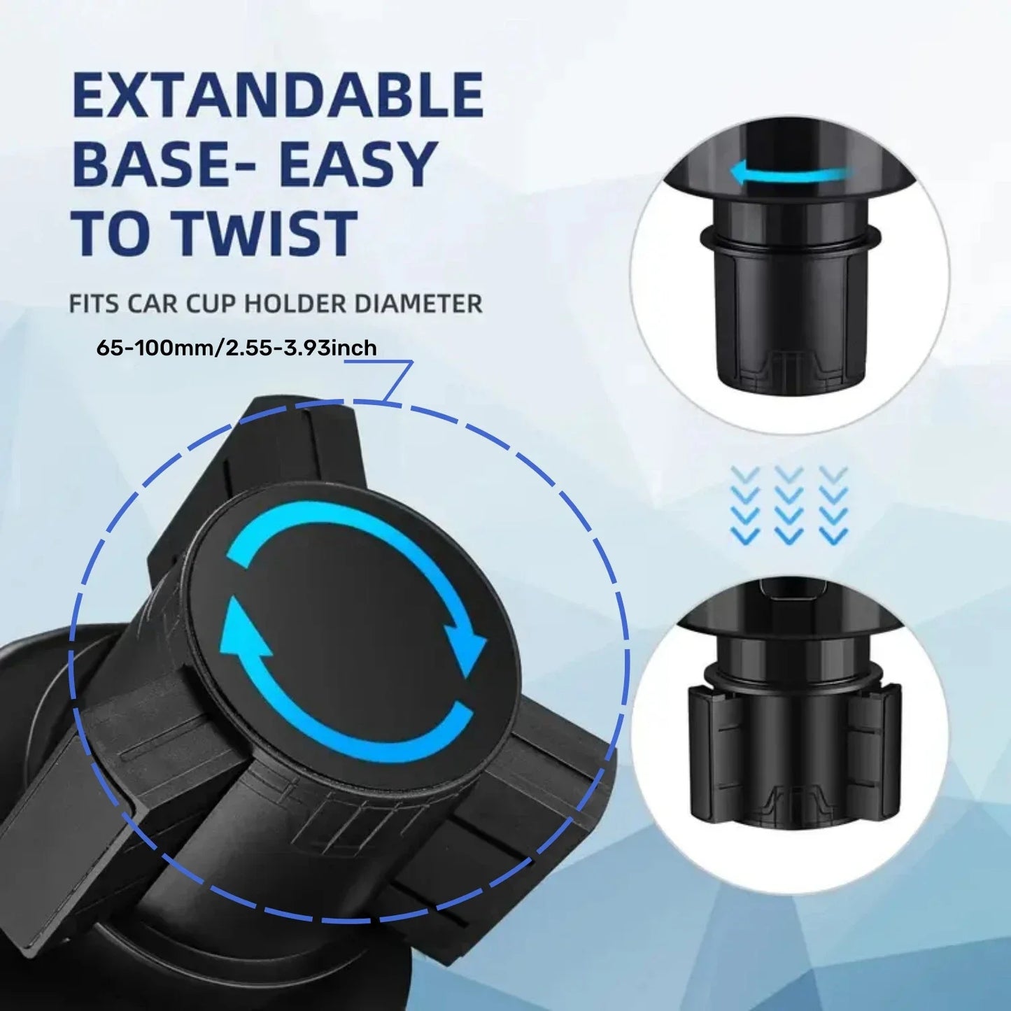 Upgraded Car Cup Holder Expander with Adjustable Base Stable