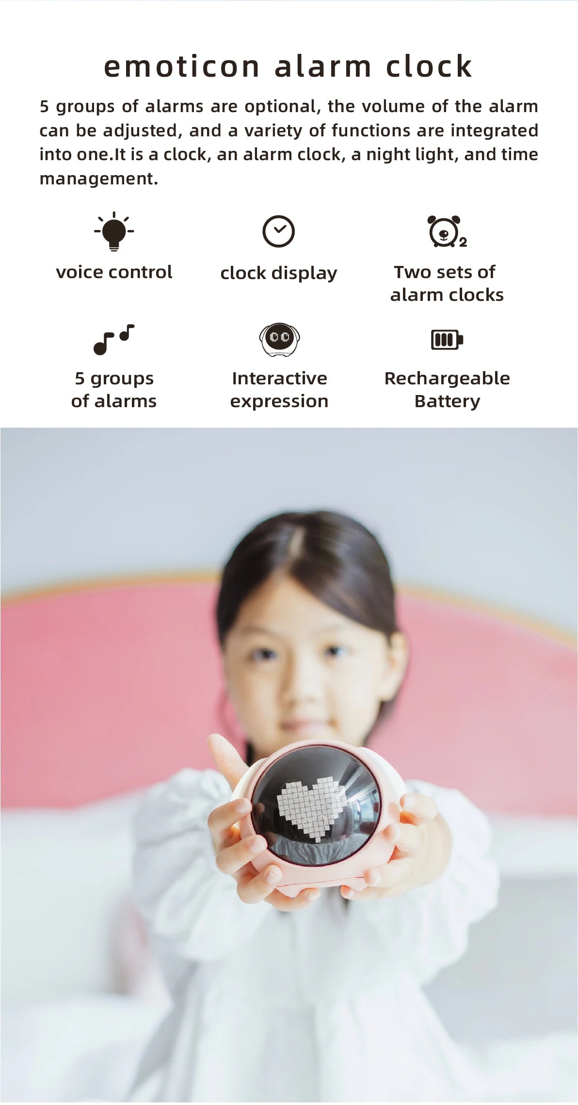 Child Alarm clock Digital Emotion Table Clock WIth Light Wireless