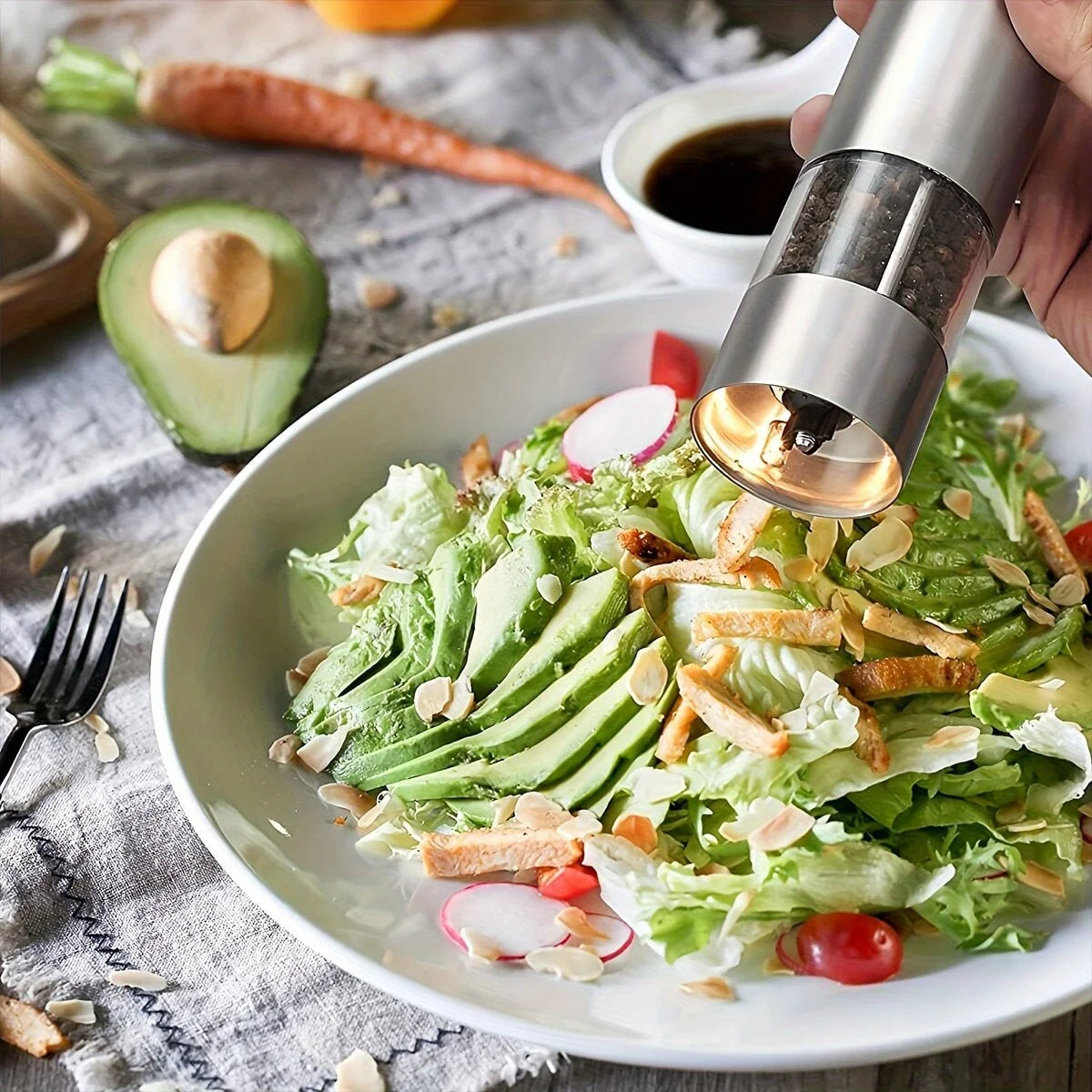 Stainless Steel Electric Pepper Grinder Spices Sea Salt Kitchen