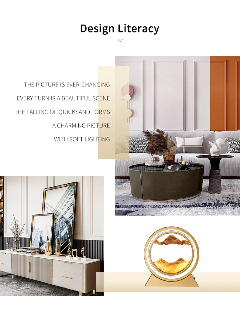 Moving Sand Art Picture Table Lamp Quicksand Night Light 3D