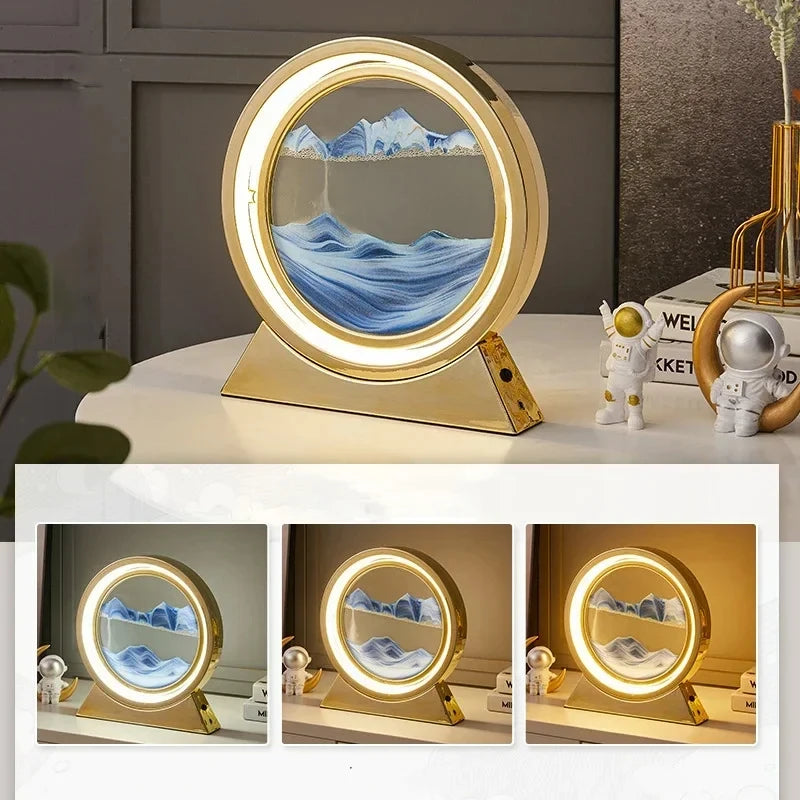 Moving Sand Art Picture Table Lamp Quicksand Night Light 3D
